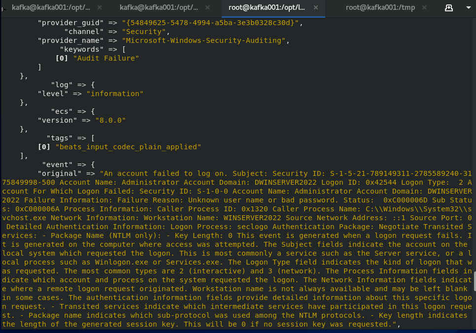 Logausgabe eines fehlgeschlagenen Windows-Logons