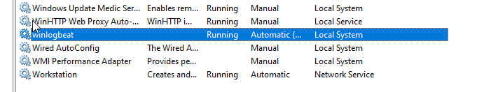 Windows-Dienste mit markiertem Winlogbeat