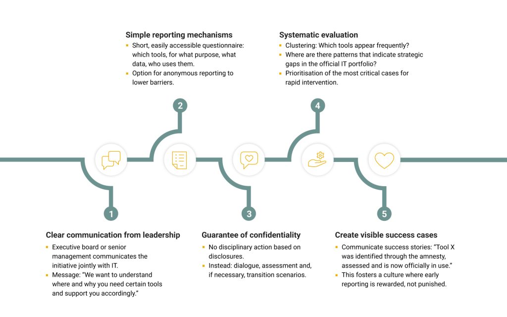 Five-step IT amnesty process diagram